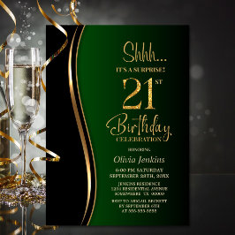 Black Gold Green Überraschung 21. Geburtstag Einladung