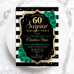 Black Gold Green Überraschung 60. Geburtstag Einladung<br><div class="desc">Überraschung 60. Geburtstagsparty Einladung. Weibliches Schwarz,  Weiß und smaragdgrünes Design mit Imitaten Glitzer Gold. Enthält schwarz-weiße Streifen,  Rose,  Skript-Schriftart und Konfetti. Ideal für eine elegante Damenfeier. Kann personalisiert sein,  jedes Alter zu zeigen. Gedruckte Zazzle Einladungen oder Sofortdownload digitalen druckbaren Vorlage.</div>