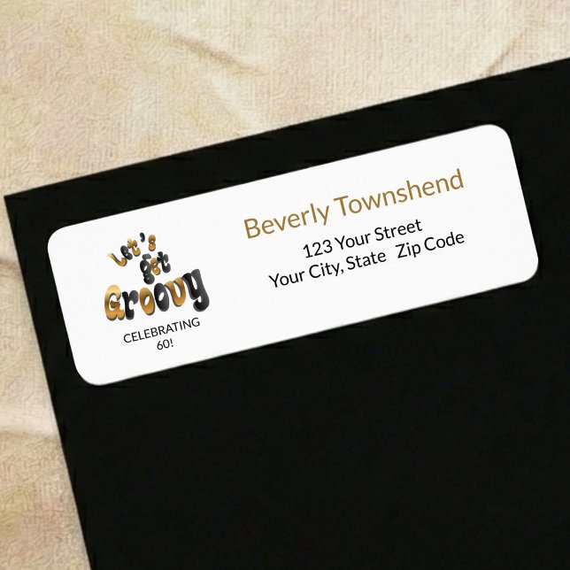 Black Gold Groovy 60th Birthday Return Address (Von Creator hochgeladen)