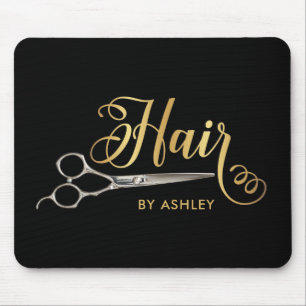 Black & Gold Hairstylist Salon Name Mousepad