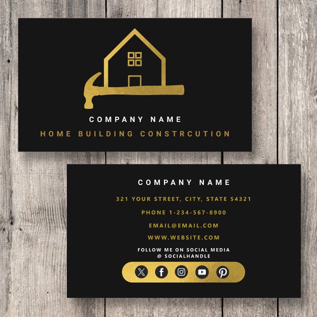 Black Gold Hammer Zuhause Gebäude Construction Visitenkarte (Black Gold Hammer Home Building Construction Business Card)