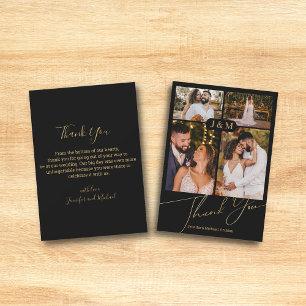 Black Gold Handschrift 4 Fotos Hochzeit danke Mitteilungskarte