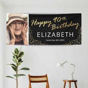 Black Gold Happy 90. Geburtstag Foto Banner