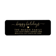 Black Gold Happy Holidays Script-Rücksendeadresse