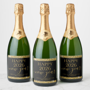 Black Gold Happy New Year 2026 Personalisiert