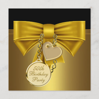 Black Gold Heart Bow Frauen 50. Geburtstagsparty Einladung