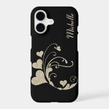 Black Gold Heart Swirl Imitate Glitzer