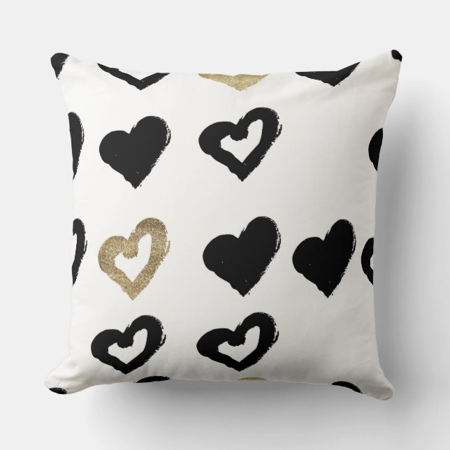 Black & Gold Hearts Kopfkissen Kissen (Vorderseite)