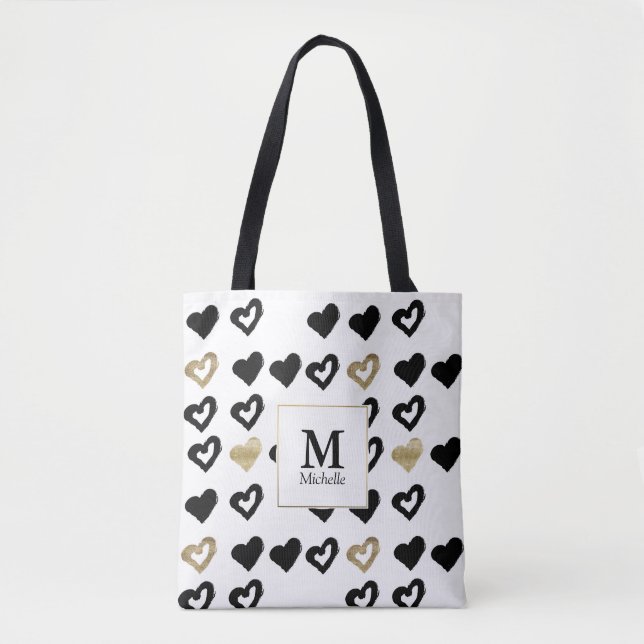Black & Gold Heft Monogram Tote Bag (Vorderseite)