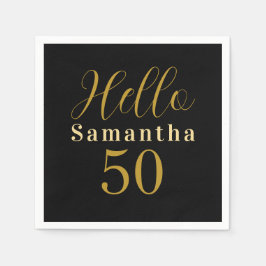 Black Gold Hello 50 Personalized 50th Birthday Serviette