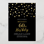 Black & Gold Hexagon Confetti 60. Geburtstagsparty Folieneinladung<br><div class="desc">Feiern Sie Ihren besonderen Tag mit dieser stilvollen Geburtstagsfoto-Einladung für Erwachsene. Dieses Design enthält einen schicken Goldfolientext "60. Geburtstagsparty" mit sechseckiger Konfetti-Hintergrund. Weitere Designs und Party-Zubehör sind in meinem Shop BaraBomDesign erhältlich.</div>