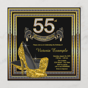 Black Gold High Heel Frauen 55. Geburtstagsparty Einladung