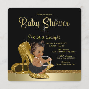 Black Gold High Heel Shoel Ethnic Girl Baby Shower Einladung