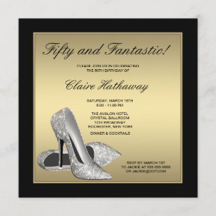 Black Gold High Heels Frauen 50. Geburtstag Einladung