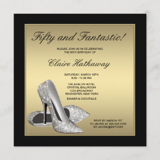 Black Gold High Heels Frauen 50. Geburtstag Einladung