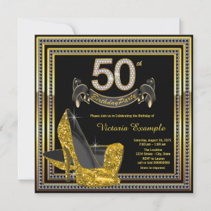 Black Gold High Heels Frauen 50. Geburtstagsparty Einladung