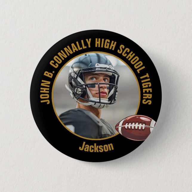 Black Gold High School Football Player Photo Button (Vorderseite)