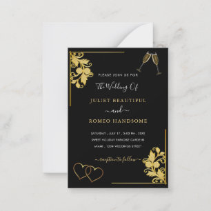 Black Gold Hochzeit Einladung Herz und Champagner