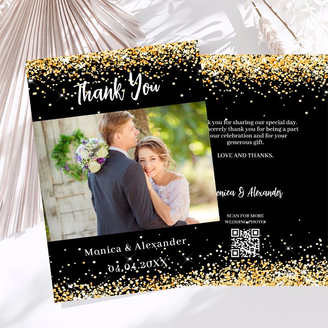 Black Gold Hochzeit Foto QR-Code danke Karte (Von Creator hochgeladen)