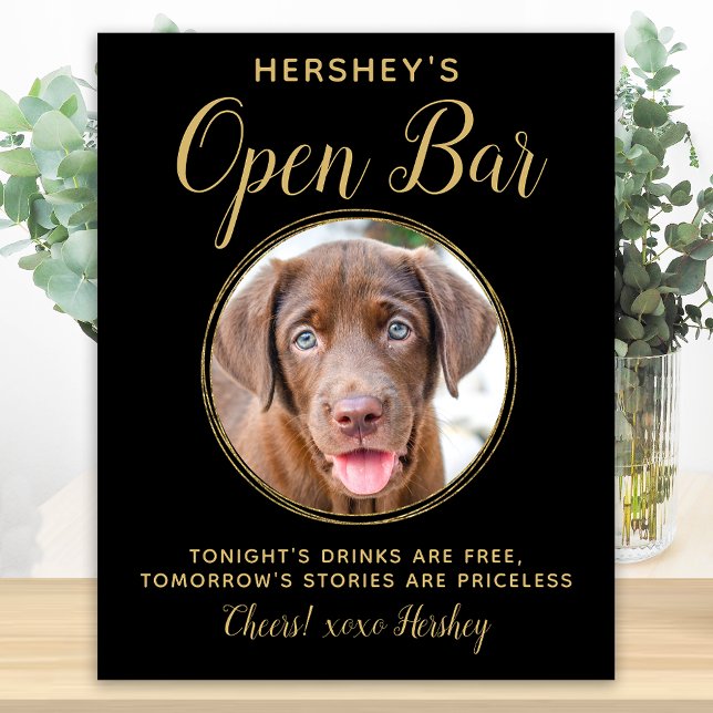 Black Gold Hochzeit Open Bar Custom Pet Dog Foto Poster (Von Creator hochgeladen)