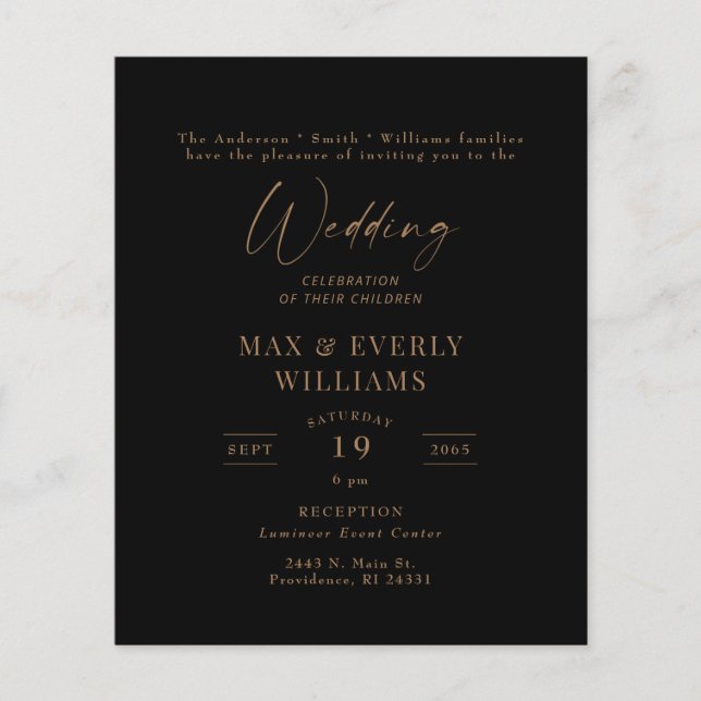 Black & Gold Hochzeitsfeier (Vorderseite)