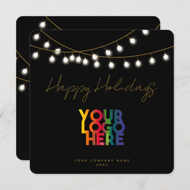 Black Gold Holiday Business Logo Weihnachtskarte (Vorne/Hinten)