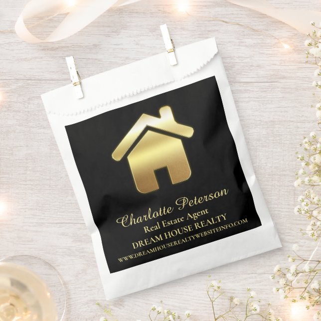 Black & Gold House Real Anwesen Agent Realtor Geschenktütchen (Ausgeschnitten)