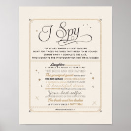Black & Gold I Spy Wedding Hashtag Sign Poster