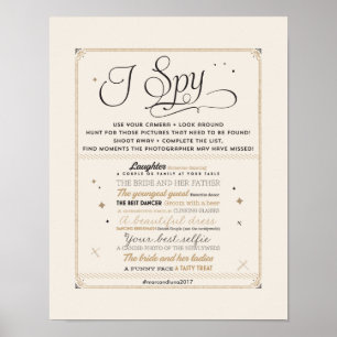 Black & Gold I Spy Wedding Hashtag Sign Poster