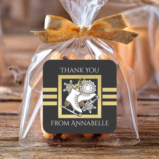 Black Gold Ice Skaten / Abbildung Skaten Fevor Quadratischer Aufkleber (Von Creator hochgeladen)