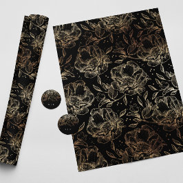 Black Gold Imitate Elegante Florals Hochzeitsgesch Geschenkpapier