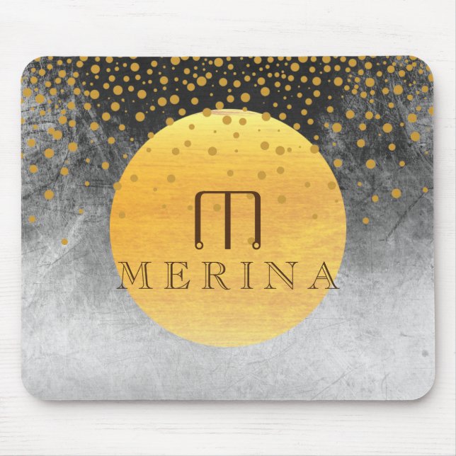 Black Gold Imitate Foil Confetti Glitzer Moon Mousepad (Vorne)