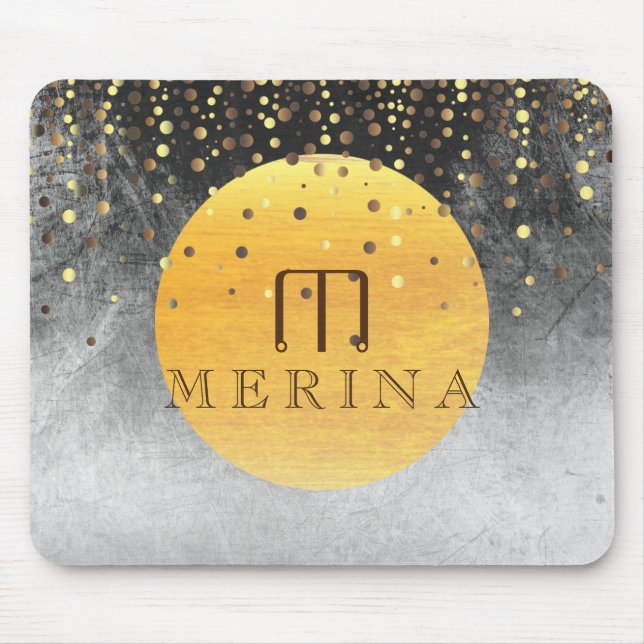 Black Gold Imitate Foil Confetti Glitzer Moon Mousepad (Vorne)