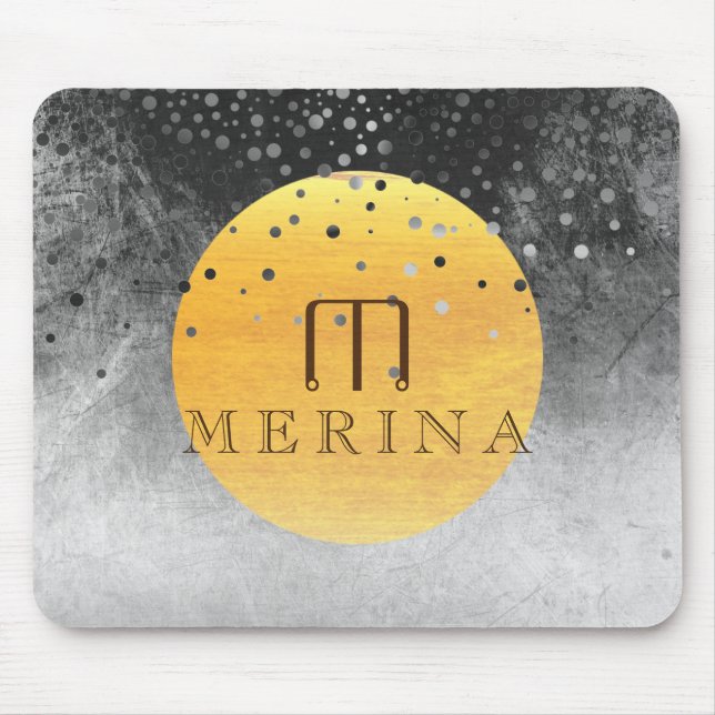 Black Gold Imitate Foil Confetti Glitzer Moon Mousepad (Vorne)