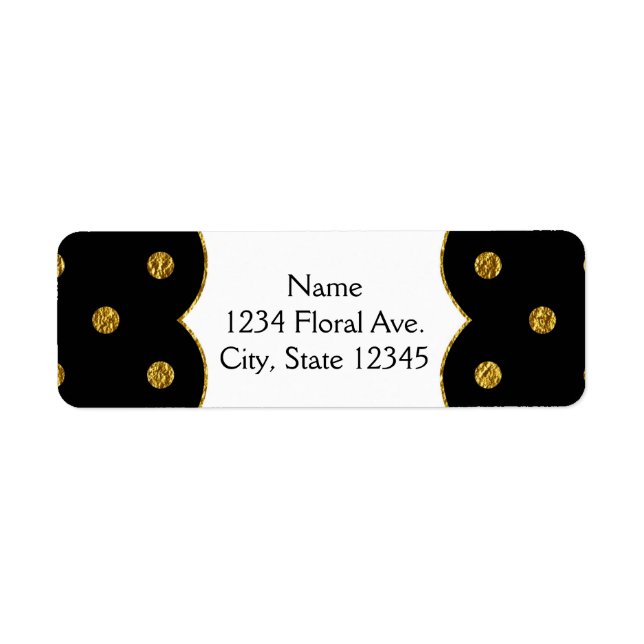 Black & Gold Imitate Foil Polka Dots Adressenmarke (Vorne)