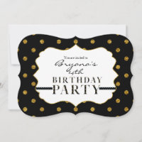 Black & Gold Imitate Foil Polka Dots Party Einladu