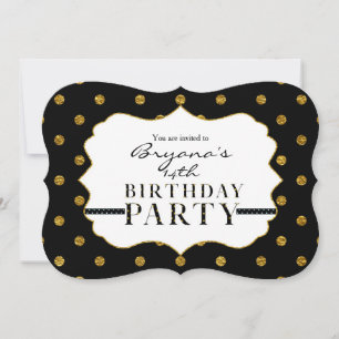 Black & Gold Imitate Foil Polka Dots Party Einladu Einladung