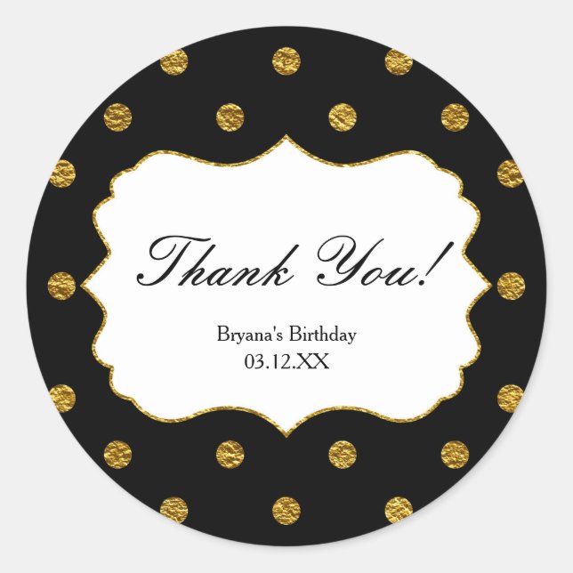 Black & Gold Imitate Foil Polka Dots Party Sticker (Vorderseite)