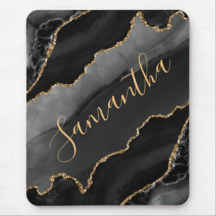 Black & Gold Imitate Glitzer Agate Mousepad