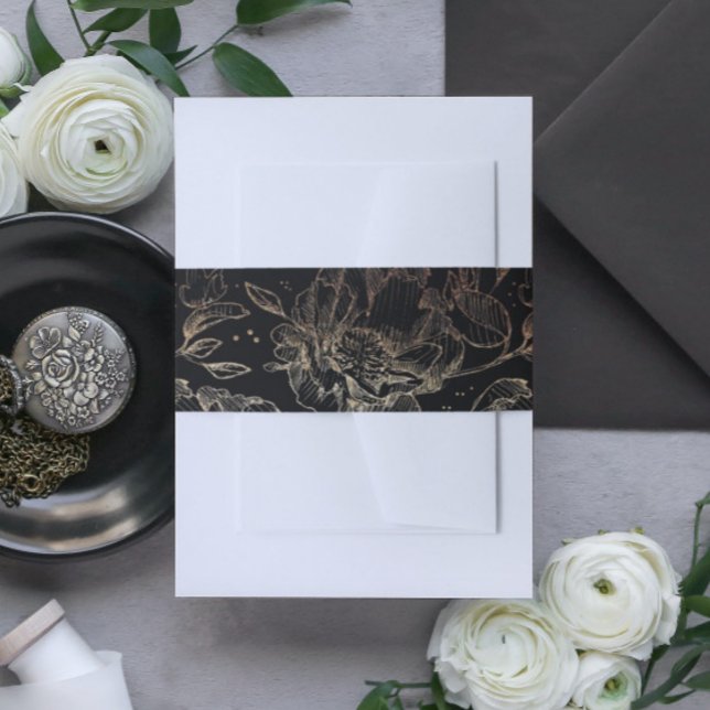 Black Gold Imitate Hochzeit von Florals mit handge Einladungsbanderole (Von Creator hochgeladen)