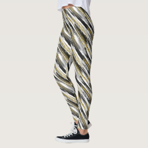 Black Gold Imitats Glitzer Moderner Abstrakter Leggings