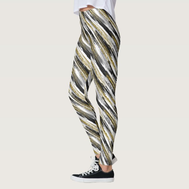 Black Gold Imitats Glitzer Moderner Abstrakter Leggings (Links)