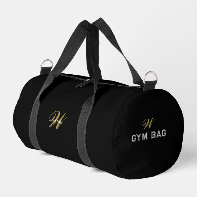 Black Gold Initial l Elegant Minimal Fitness Gym Duffle Bag (Linke Seite)