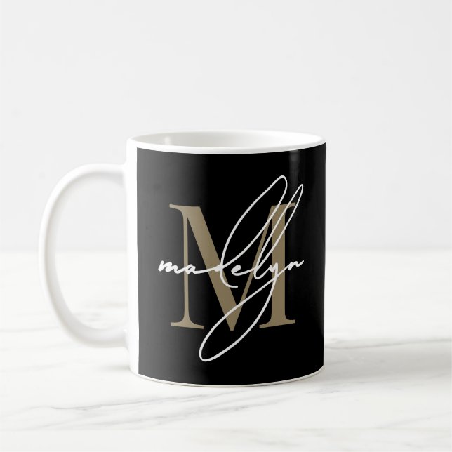 Black Gold Initial Name Monogram Kaffeetasse (Links)