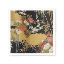 Black Gold Japanisch Kimono Blumenpapier