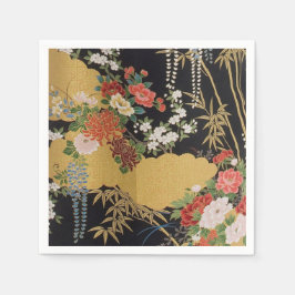 Black Gold Japanisch Kimono Blumenpapier Serviette