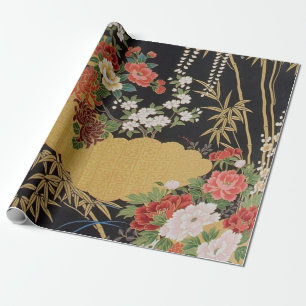 Black Gold Japanisch Kimono Floral Decoupage Gesch Geschenkpapier