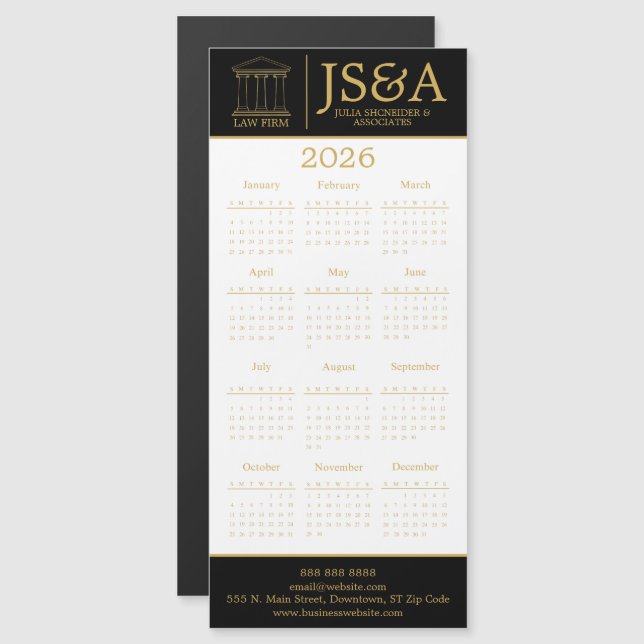 Black Gold Justice Columns Law Firm Logo 2026 Magnetkarte (Vorne/Hinten)
