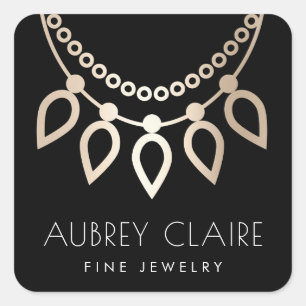Black & Gold-Kette   Juwelierlogo Quadratischer Aufkleber