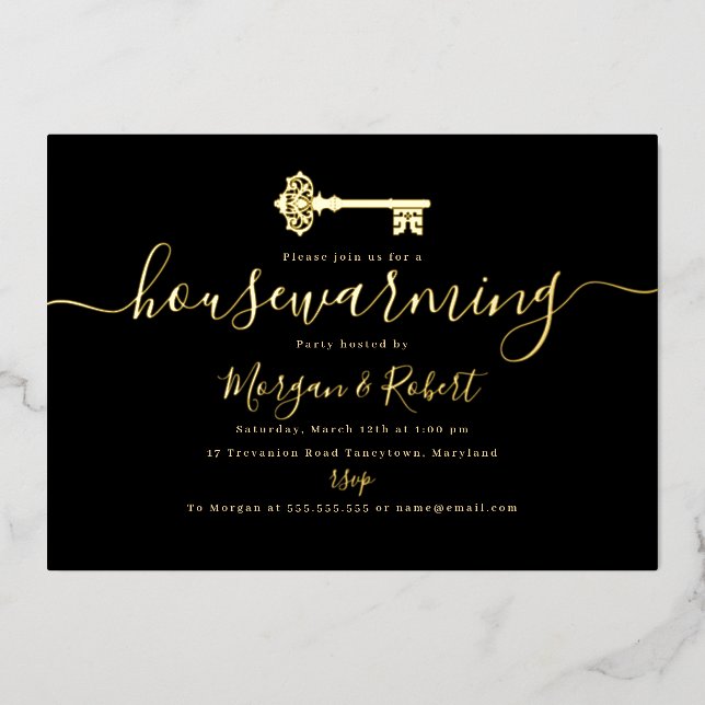 Black Gold Key Housewarming Party Folieneinladung (Vorderseite)